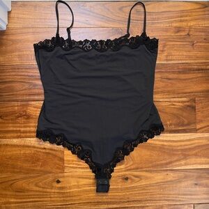 SKIMS Black Lace Trim Bodysuit